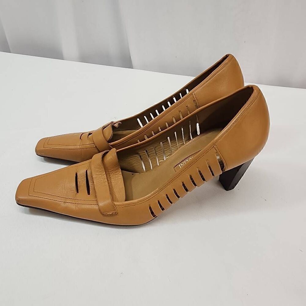 Enzo Angiolini Size 8.5 Tan Leather Square Toe Pump Heels L - Picture 6 of 12